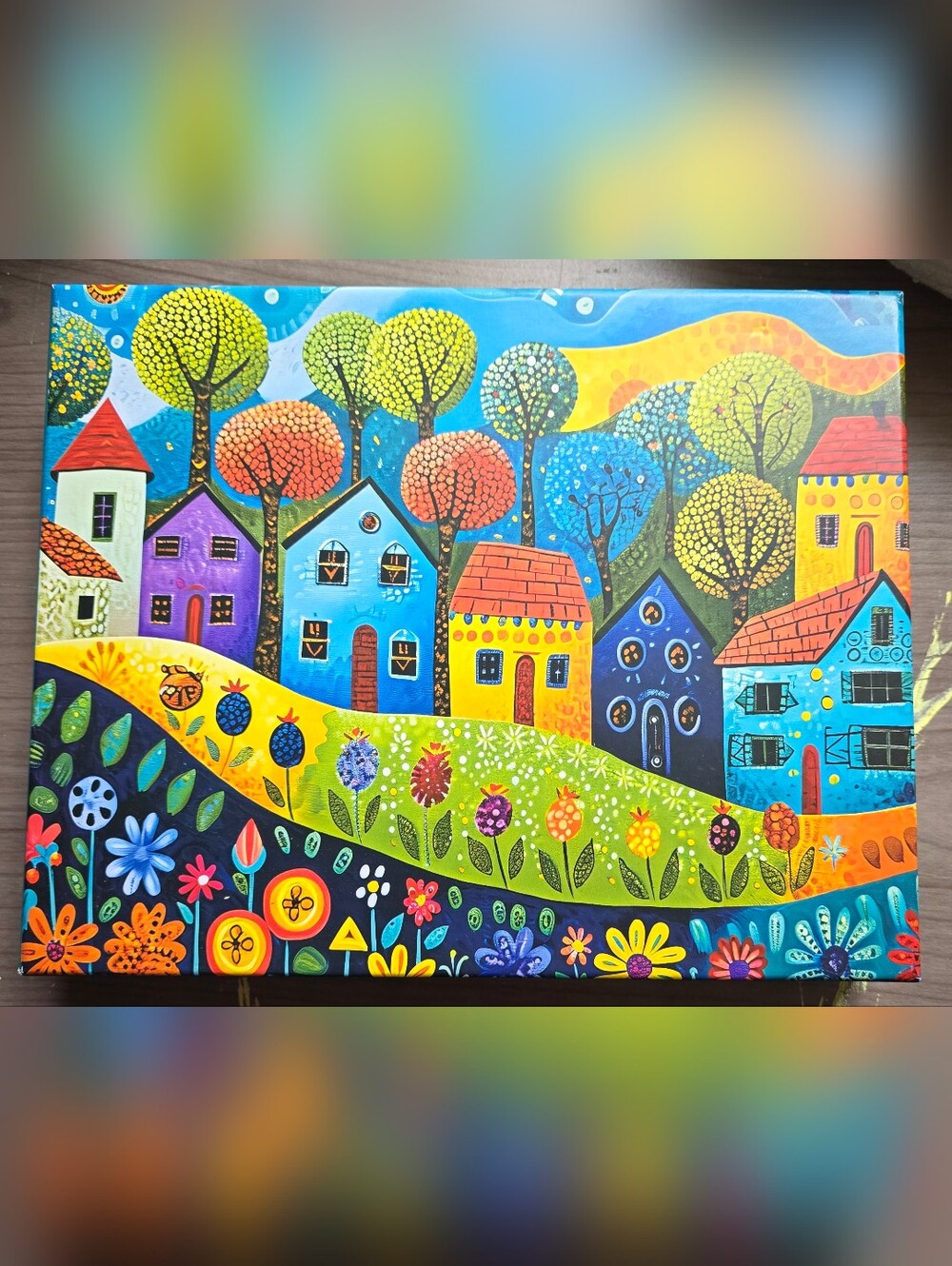 Vibrant Multicolor Village 1000 Piece Puzzle- Colorful Homes and Trees - Picture 1 of 2